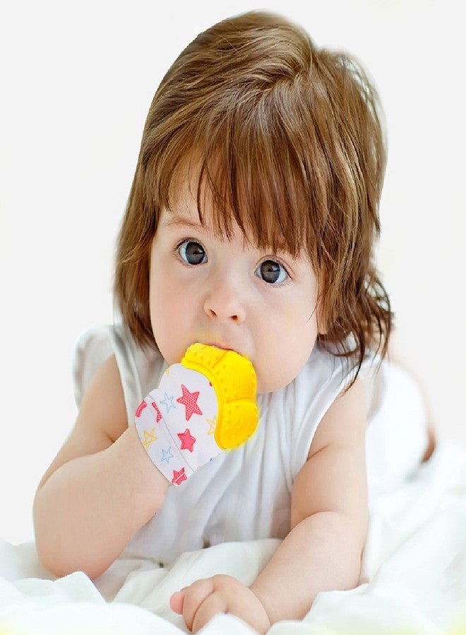 DaKos Teething Mitten, Soft Food-Grade Silicone Teether Mitten Glove Handy Teething Mit Toy for Self-Soothing, BPA-Free, for 3?12 Months Infants (Star Yellow, Pack of 1) - Image 1