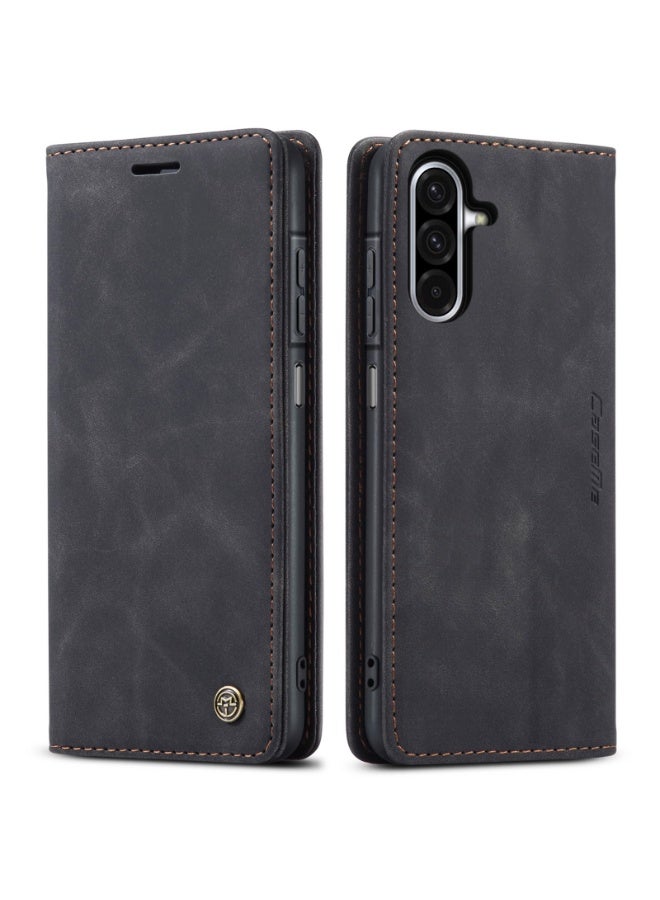 CaseMe Phone Case Luxury PU Leather Design 013 Flip Cover Card Slot Holder Cover For  Samsung Galaxy A17 (Black ) - Image 1
