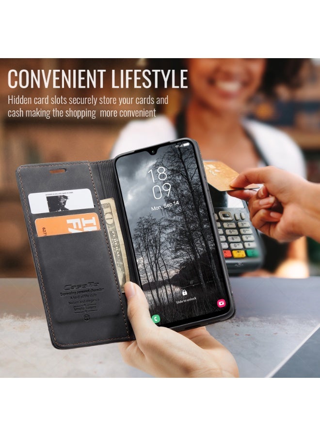 CaseMe Phone Case Luxury PU Leather Design 013 Flip Cover Card Slot Holder Cover For  Samsung Galaxy A17 (Black ) - Image 5