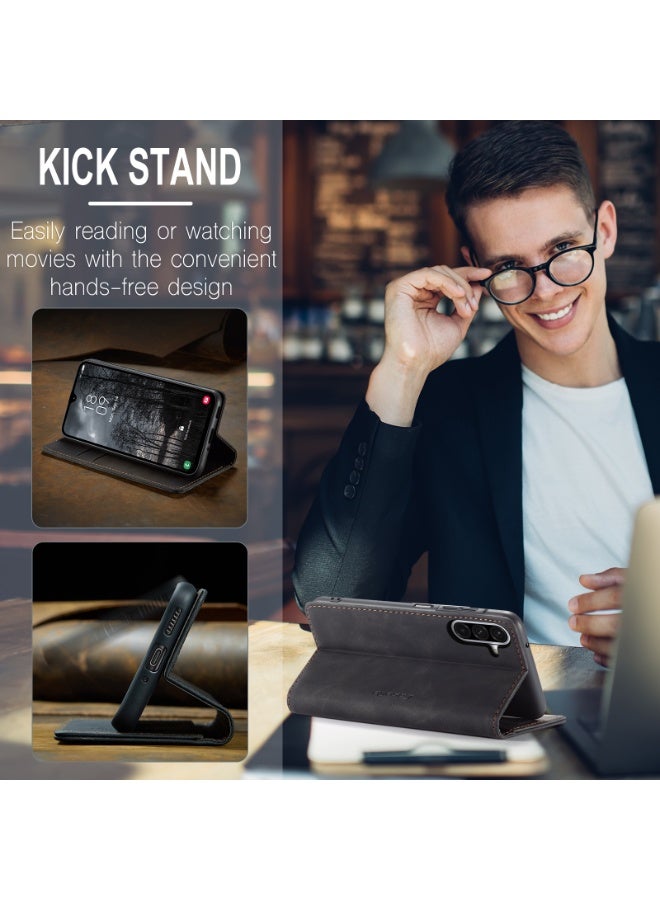 CaseMe Phone Case Luxury PU Leather Design 013 Flip Cover Card Slot Holder Cover For  Samsung Galaxy A17 (Black ) - Image 4