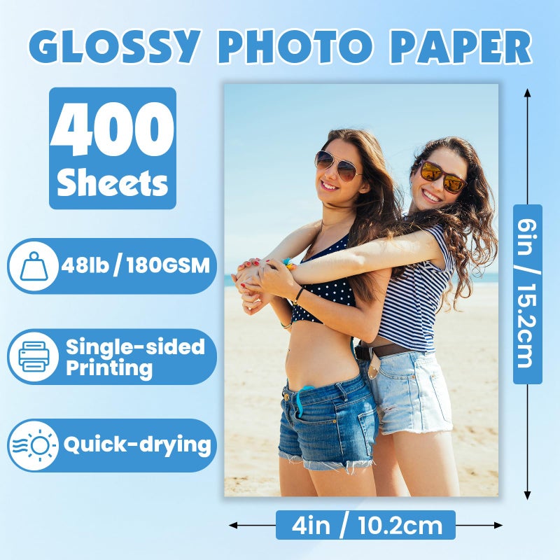 NUITPY 400 Sheets Glossy Photo Paper, 4in x 6in Inkjet Photo Printer Paper, Picture Paper for Photos, Calendars, Brochures, Cards, Menus(180gsm / 48lb) - Image 2