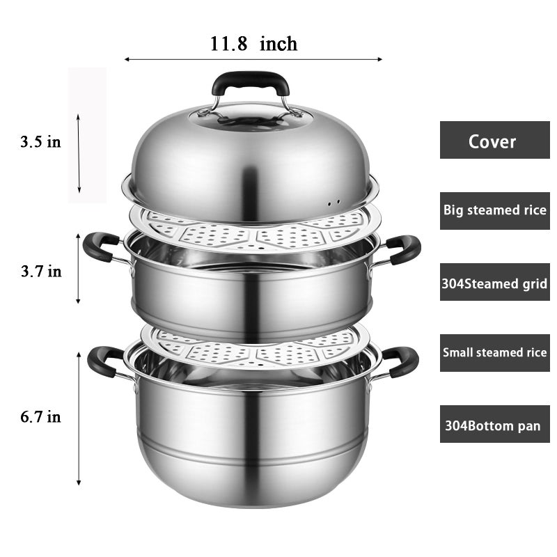 MANO Steamer Pot for Cooking 11.8 inch Steam Pots with Lid 2-tier Stainless Steel Steaming Pot Multipurpose Cookware with Handle for Vegetable, Dumpling, Stock, Sauce, Food - Image 2