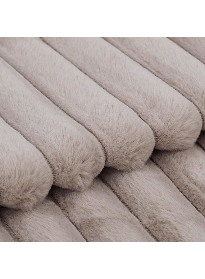 MADIZZ Set of 2 Faux Fur Plush Decorative Throw Pillow Covers 18x18 Inch Taupe Fluffy Striped Soft Decorative Cushion Cover for Sofa Bedroom Pillow Shell - Image 4