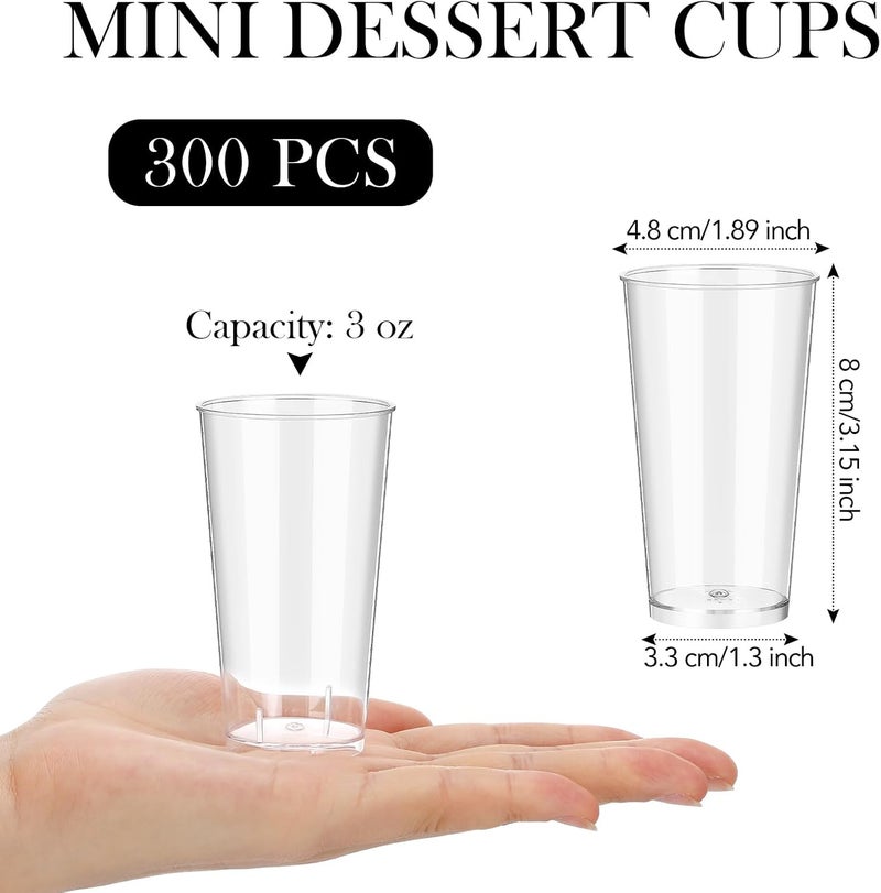 Uiifan 300 Pcs 3 oz Mini Dessert Cups Plastic Appetizer Cups Tall Round Clear Dessert Shooter Disposable Parfait Serving Cups Bowl for Tasting Party Puddings Ice Cream Wedding Birthday Party - Image 2