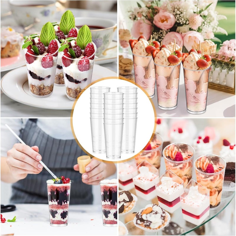 Uiifan 300 Pcs 3 oz Mini Dessert Cups Plastic Appetizer Cups Tall Round Clear Dessert Shooter Disposable Parfait Serving Cups Bowl for Tasting Party Puddings Ice Cream Wedding Birthday Party - Image 5