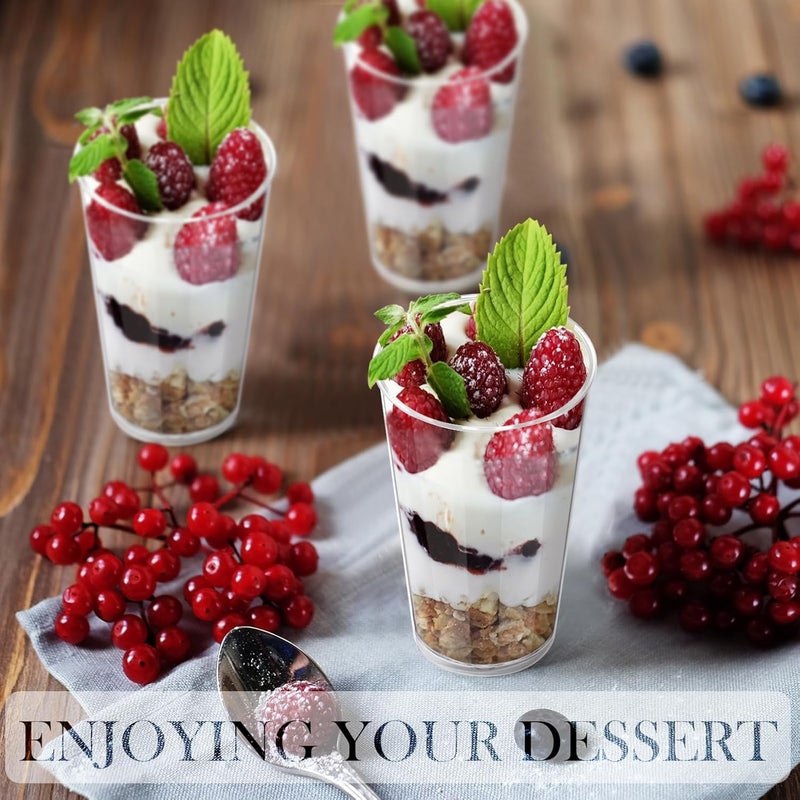 Uiifan 300 Pcs 3 oz Mini Dessert Cups Plastic Appetizer Cups Tall Round Clear Dessert Shooter Disposable Parfait Serving Cups Bowl for Tasting Party Puddings Ice Cream Wedding Birthday Party - Image 3