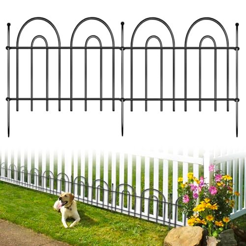 Iriisy 12 Pack Animal Barrier Fence 17ftL x 21inH No Dig Garden Fence Panels with Decorative Arch Design for Dogs Rabbits Rustproof Metal Garden Fencing for Outdoor Lawn Patio - Image 1