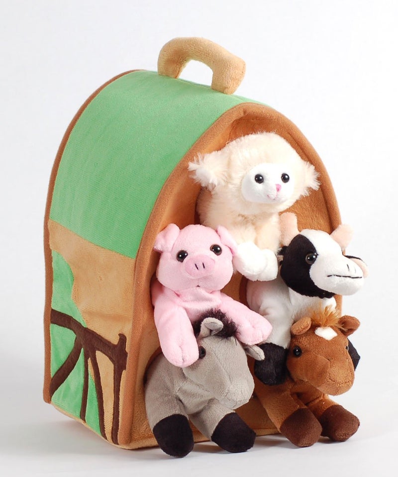 Unipak Plush Farm House with Animals Five 5 Stuffed Farm Animals Horse Lamb Cow Pig Grey Horse in Play Farm House - Image 2