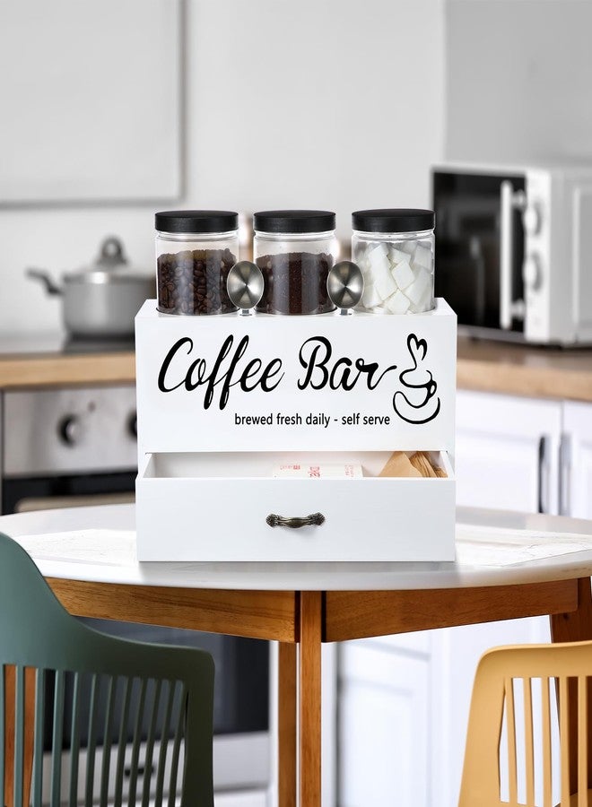 Skybooly 3 Pcs Coffee Canister Set with Shelf and Spoon Plastic Coffee Bean Storage Container with Lids Coffee Storage Box with Drawer Food Storage Jars for Coffee Bar Kitchen (White) - Image 4
