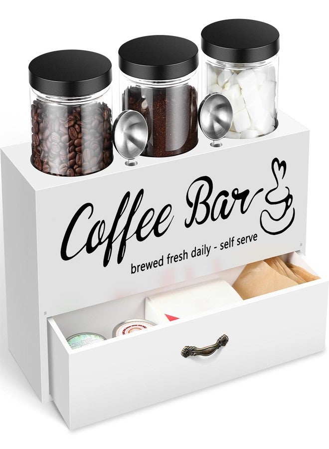 Skybooly 3 Pcs Coffee Canister Set with Shelf and Spoon Plastic Coffee Bean Storage Container with Lids Coffee Storage Box with Drawer Food Storage Jars for Coffee Bar Kitchen (White) - Image 1