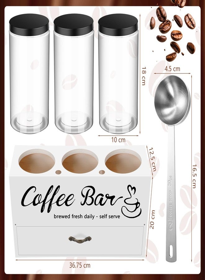 Skybooly 3 Pcs Coffee Canister Set with Shelf and Spoon Plastic Coffee Bean Storage Container with Lids Coffee Storage Box with Drawer Food Storage Jars for Coffee Bar Kitchen (White) - Image 2