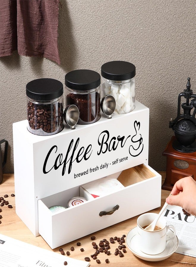 Skybooly 3 Pcs Coffee Canister Set with Shelf and Spoon Plastic Coffee Bean Storage Container with Lids Coffee Storage Box with Drawer Food Storage Jars for Coffee Bar Kitchen (White) - Image 5