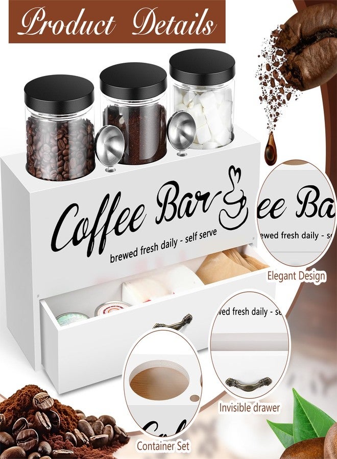 Skybooly 3 Pcs Coffee Canister Set with Shelf and Spoon Plastic Coffee Bean Storage Container with Lids Coffee Storage Box with Drawer Food Storage Jars for Coffee Bar Kitchen (White) - Image 3