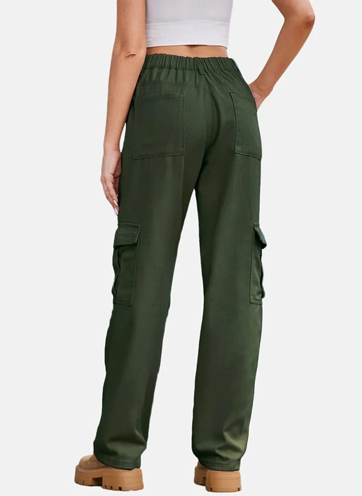 YUNIQEE Green Regular Fit Mid Rise Plain Cargo Pant
