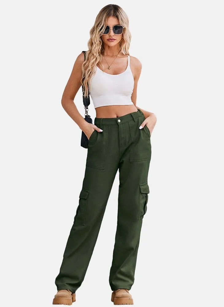 YUNIQEE Green Regular Fit Mid Rise Plain Cargo Pant