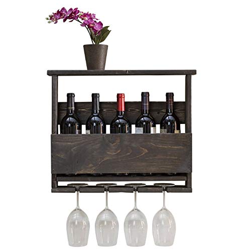 Khezzart Khezzart Wooden sheesham Wood Pallet Wine Rack Wall Mounted Wine Rack Wooden Wine Rack 5 Bottle4glass HoldNatural Polish Light Brown - Image 1