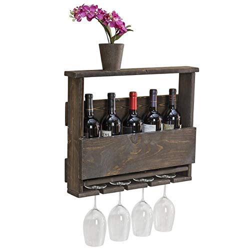 Khezzart Khezzart Wooden sheesham Wood Pallet Wine Rack Wall Mounted Wine Rack Wooden Wine Rack 5 Bottle4glass HoldNatural Polish Light Brown - Image 5