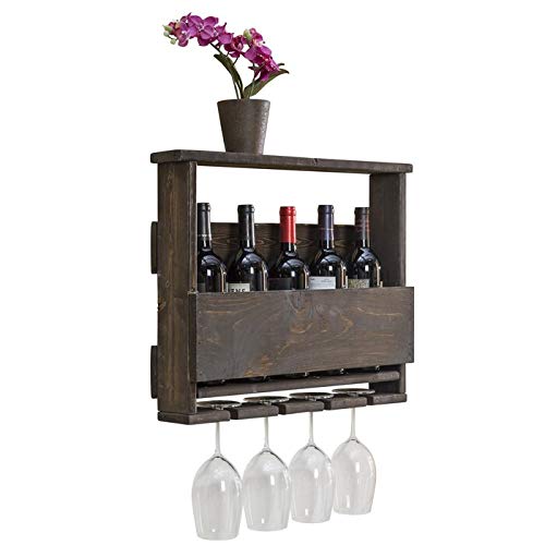 Khezzart Khezzart Wooden sheesham Wood Pallet Wine Rack Wall Mounted Wine Rack Wooden Wine Rack 5 Bottle4glass HoldNatural Polish Light Brown - Image 3