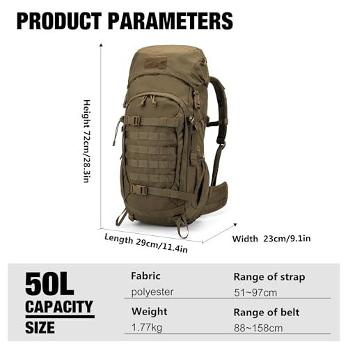 Mardingtop 50L Hiking Survival Backpack,Backpacking Backpack with Rain Cover for Hiking,Backpacking,Rucking,Camping,Survival - Image 3