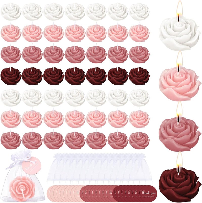 Treela 24 Set Flower Candles Wedding Favor for Guests Mini Burgundy Rose Shaped Tealight Candles for Return Gift Wedding Birthday Bridal Shower Housewarming Party - Image 1
