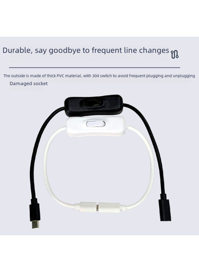 Generic - TYPE-C Extension Line With Switch Male To Female USB2.0 Data Line TYPE-C Power Data Line With Switch-Color:White 0.3m Without Switch - Image 1