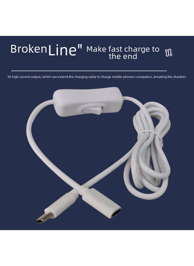 Generic - TYPE-C Extension Line With Switch Male To Female USB2.0 Data Line TYPE-C Power Data Line With Switch-Color:White 0.3m Without Switch - Image 1