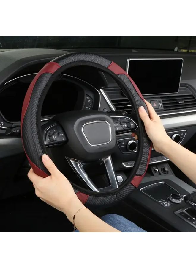 Wine Red Carbon Fiber Anti Skid Steering Wheel Cover For Car Truck SUV Van - Image 4