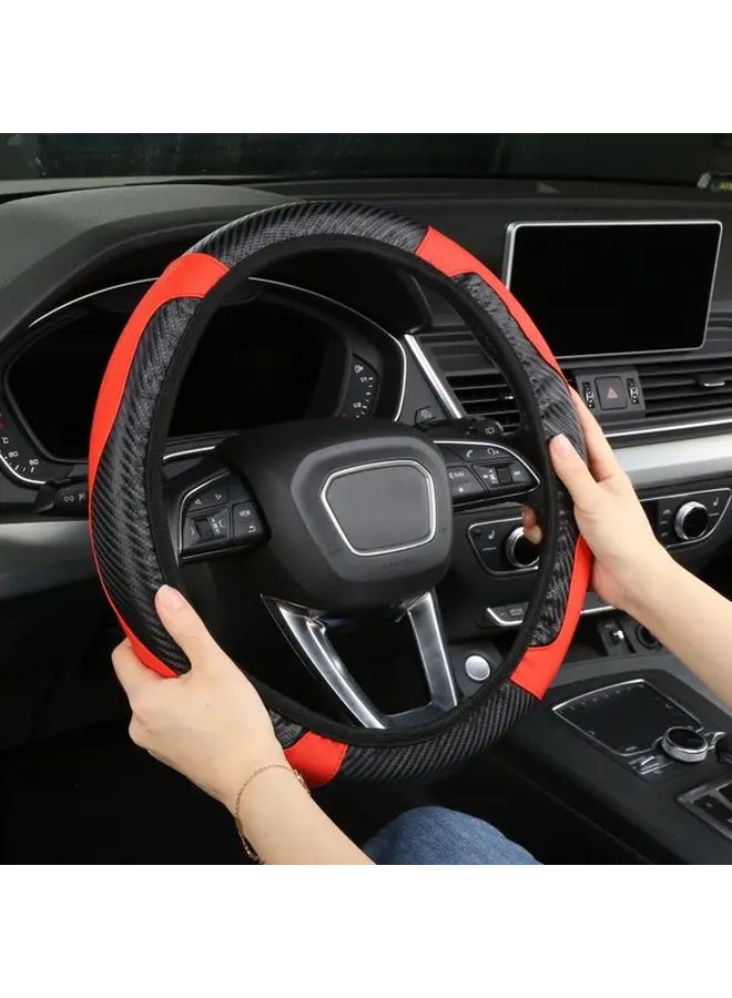 Wine Red Carbon Fiber Anti Skid Steering Wheel Cover For Car Truck SUV Van - Image 5