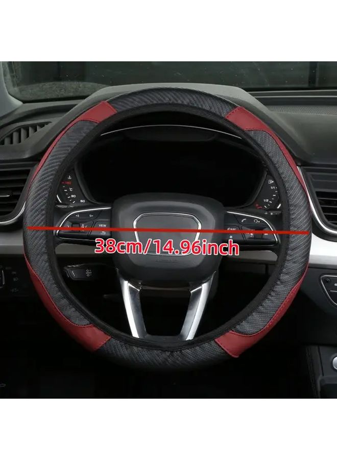 Wine Red Carbon Fiber Anti Skid Steering Wheel Cover For Car Truck SUV Van - Image 2