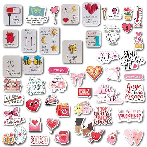 D2C Valentine Day Sticker Pack, 58 Pieces Love-Themed Waterproof Decals, Romantic Designs for Laptops,Journals, Scrapbooks & Gift Wrapping – Aesthetic Couple & Heart Designs - Image 1