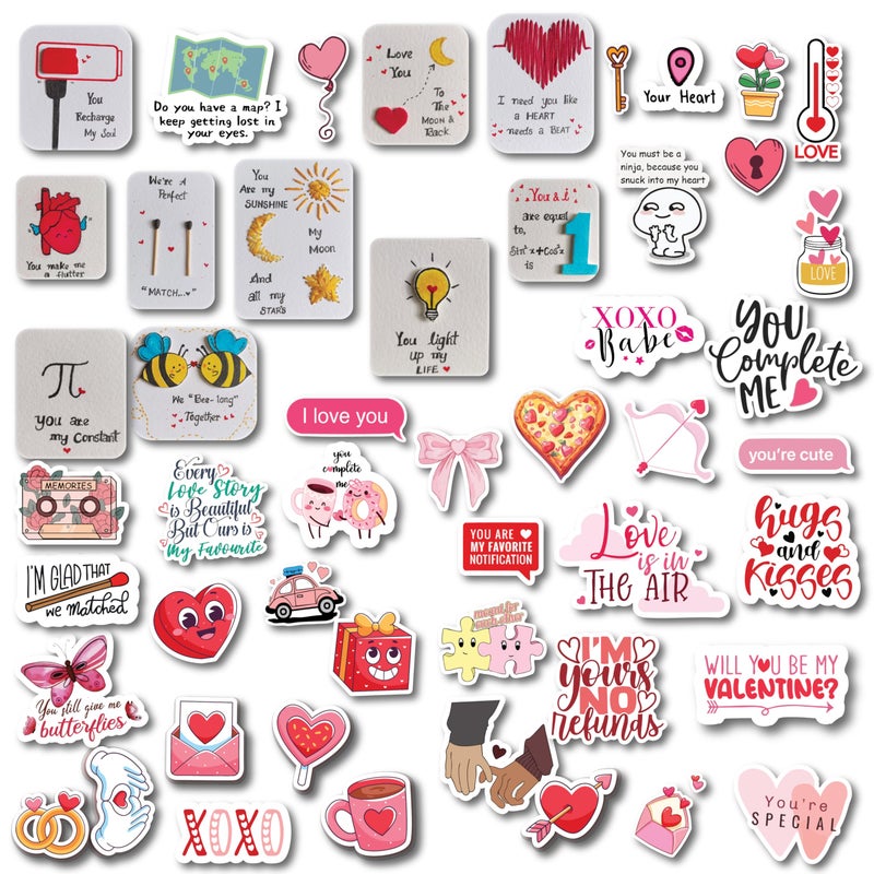 D2C Valentine Day Sticker Pack, 58 Pieces Love-Themed Waterproof Decals, Romantic Designs for Laptops,Journals, Scrapbooks & Gift Wrapping – Aesthetic Couple & Heart Designs - Image 5