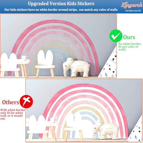 Kingarch Large Colorful Rainbow Wall Decals, Insparational Peel and Stick Fabric Nursery Wall Decor, Removable Home Room Wall Decor Murals Stickers for Kids Girls Toddler Bedroom Living Room Playroom - Image 2