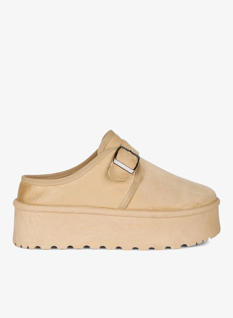 London Rag Buckle Strap Flatform Booties Beige