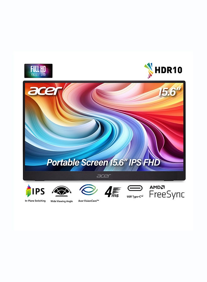Acer 15.6 inch Portable IPS Full HD (1920 x 1080) Monitor I USB Type-C for Video/Power I Micro USB for Supplemental Power I 15 Degree to 35 Degree Tilt I PM161Q black - Image 1