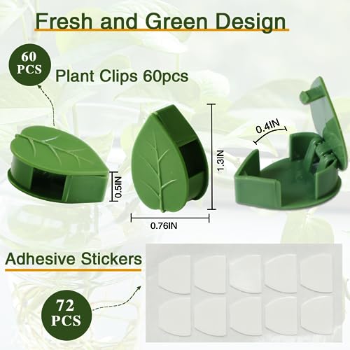 HNHMT 60 pcs Plant Wall Clips with 72 Pieces Acrylic Adhesive Sticker,Plant Climbing Wall Fixture Clips Plant Fixer Invisible Wall Vines Fixing Clips Self-Adhesive Hook Plant Clips Plant Vine Traction - Image 2