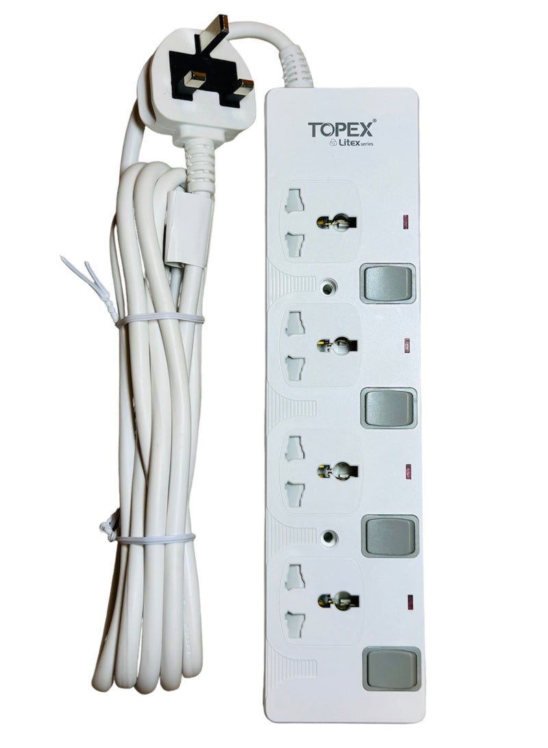 توبكس وصلة تمديد 4 مخارج 13 أمبير مع كابل 3 متر - شريط تمديد بمؤشرات LED | آمن على الأطفال | سلك طويل للغاية مع حماية من التيار الزائد - Image 2