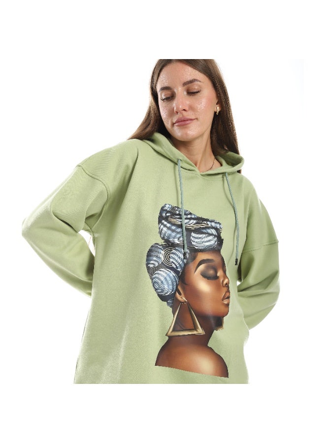 سيزار هودي اوفر سايز حريمي مطبوع بصورة امرأة - Image 1