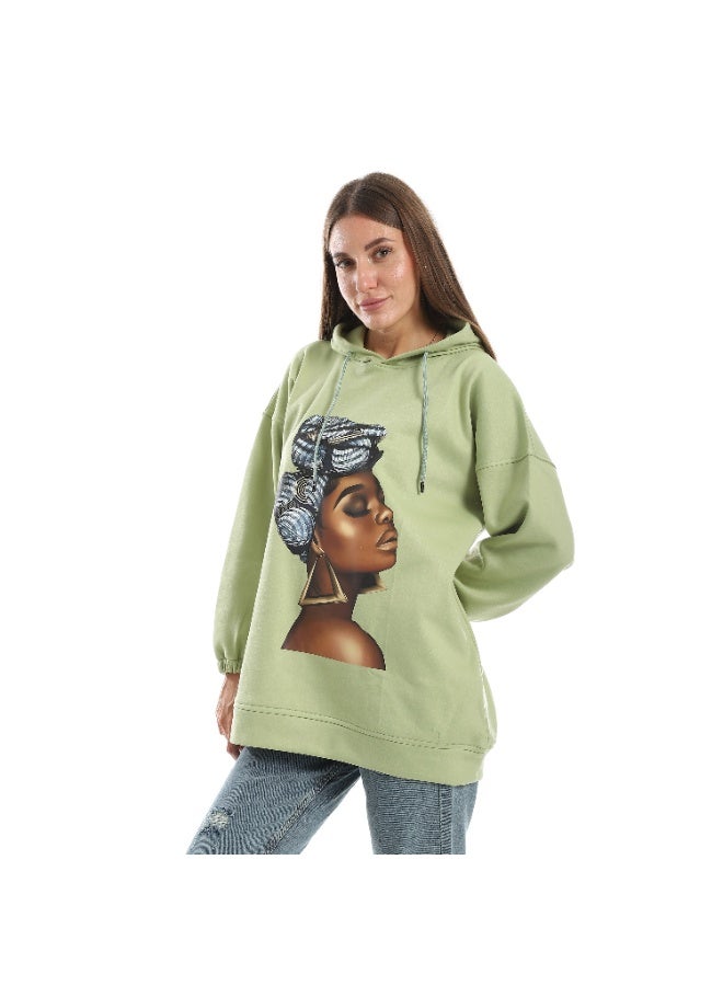 سيزار هودي اوفر سايز حريمي مطبوع بصورة امرأة - Image 5