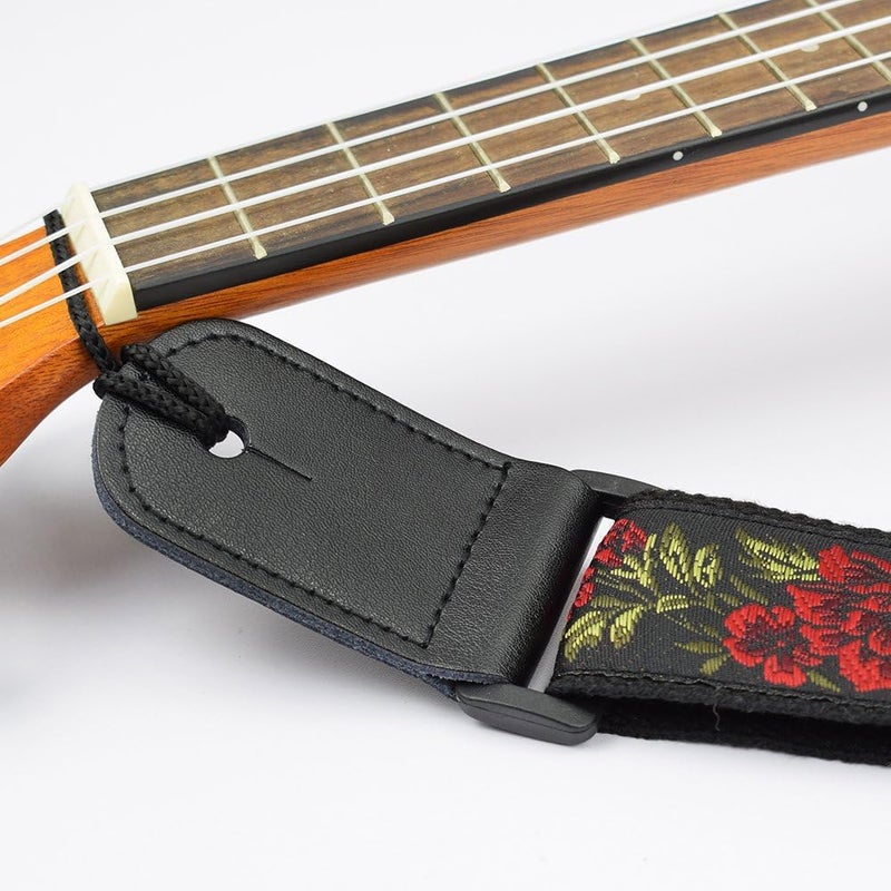CLOUDMUSIC Tenor Concert Soprano Baritone Ukulele Strap Coloful Hawaii Floral Jacquard For Adult Size And Kids(Red Roses) - Image 4
