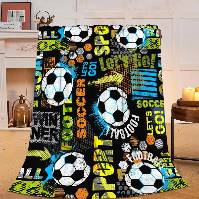 Soccer Blanket 40" X 50" Soft Flannel Plush - Sporty Soccer Ball Design Throw Blanket for Soccer Lovers - Image 1