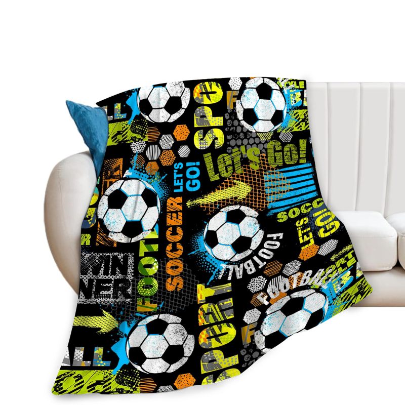 Soccer Blanket 40" X 50" Soft Flannel Plush - Sporty Soccer Ball Design Throw Blanket for Soccer Lovers - Image 2