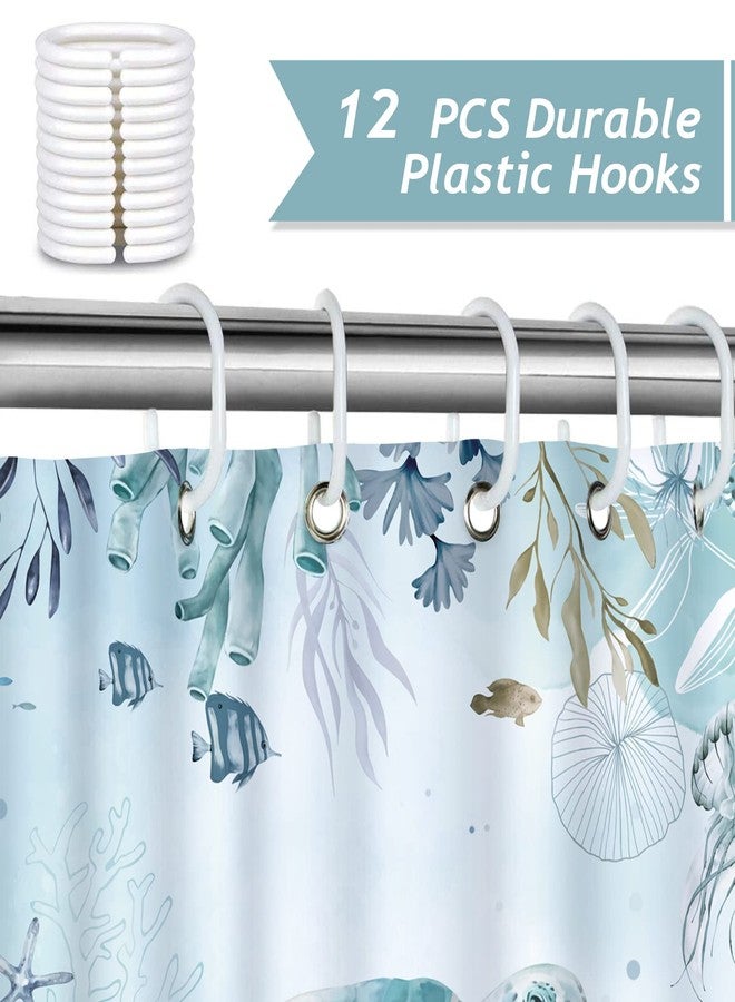 Bonhause Sea Turtle Shower Curtain for Bathroom Teal Blue Ocean Beach Coastal Decorative Bath Curtain 72 x 72 Inch Polyester Fabric Waterproof Bathroom Curtain with 12 Hooks - Image 3