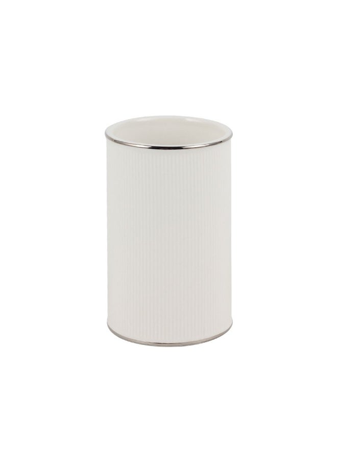 DANUBE HOME Danube Home Adelyn Ceramic Tumbler - 7.5 X 17.7 Cm White Stylish Bathroom Accessory For Toothbrushes & Oral Care Durable Ceramic With Textured Finish Contemporary Bath & Laundry Decor  - Image 2