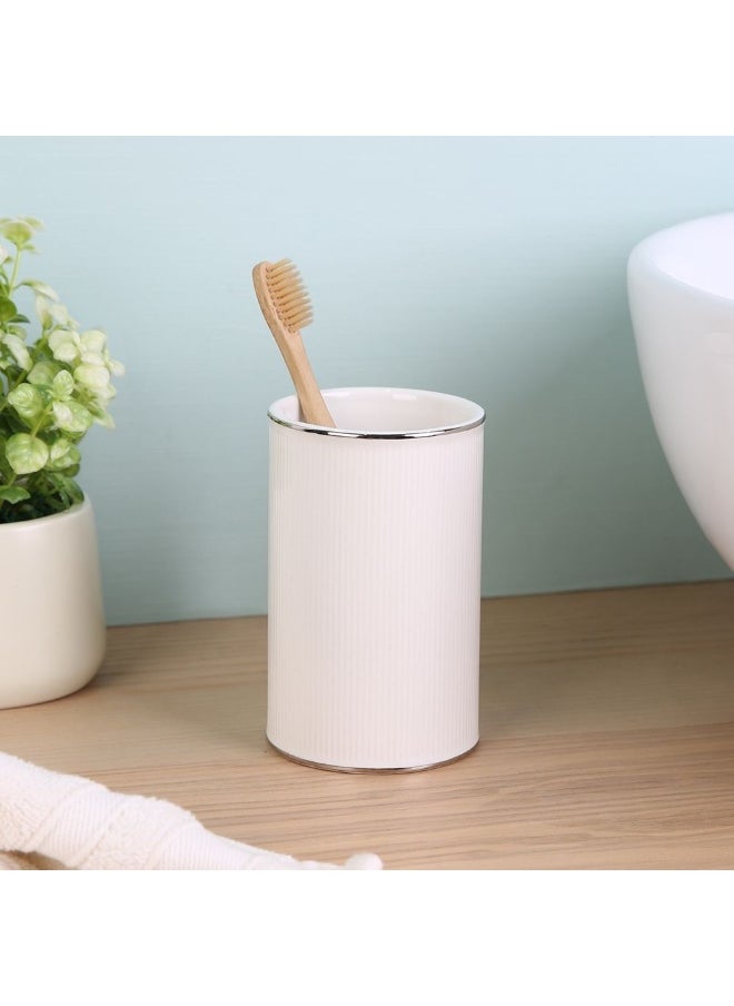 DANUBE HOME Danube Home Adelyn Ceramic Tumbler - 7.5 X 17.7 Cm White Stylish Bathroom Accessory For Toothbrushes & Oral Care Durable Ceramic With Textured Finish Contemporary Bath & Laundry Decor  - Image 1