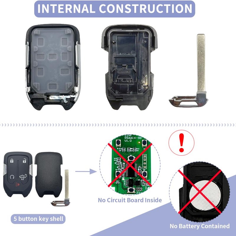 JJCHQ Key Fob Shell Case Replacement Fits for Chevy Silverado 2022 2021 2020 2019 and GMC Sierra 1500 2500HD 3500HD 5 Button Keyless Entry Remote Control Smart Car Key Fob Cover - Image 2