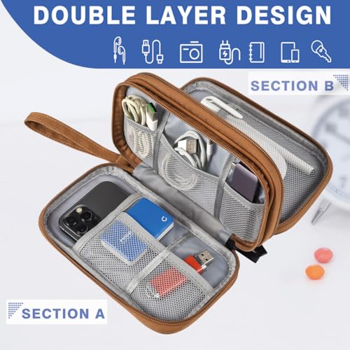 CAAORDKSO Travel Cable Organizer Pouch Electronic Accessories Carry Case Water Resistant Accessories Organizer Pouch Bag for Cable, Cord, Charger, USB, Phone, Power Bank, Earphone (Brown, Medium) - Image 3