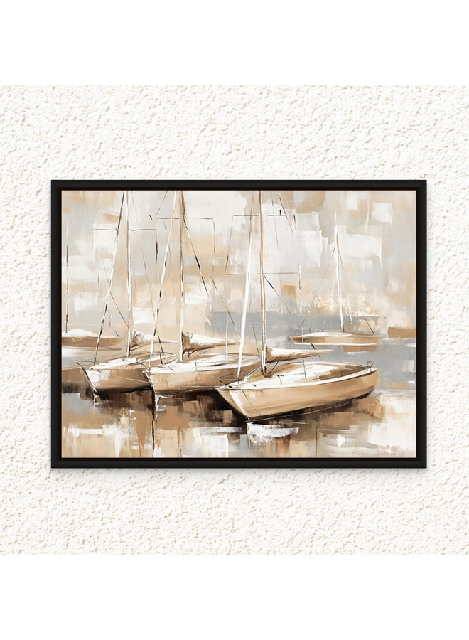Art Decor Framed Canvas Wall Art of Abstract Boats Artwork Modern Nautical Art Contemporary Boat Scene Landscape Print Wall Decor for Office Living Room Bedroom Gifting - Image 1