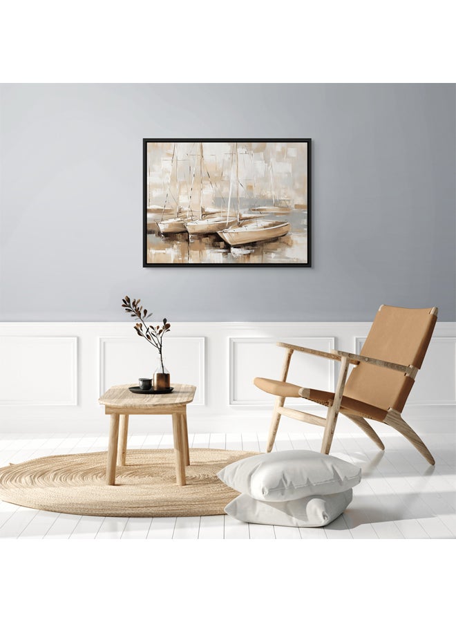 Art Decor Framed Canvas Wall Art of Abstract Boats Artwork Modern Nautical Art Contemporary Boat Scene Landscape Print Wall Decor for Office Living Room Bedroom Gifting - Image 3