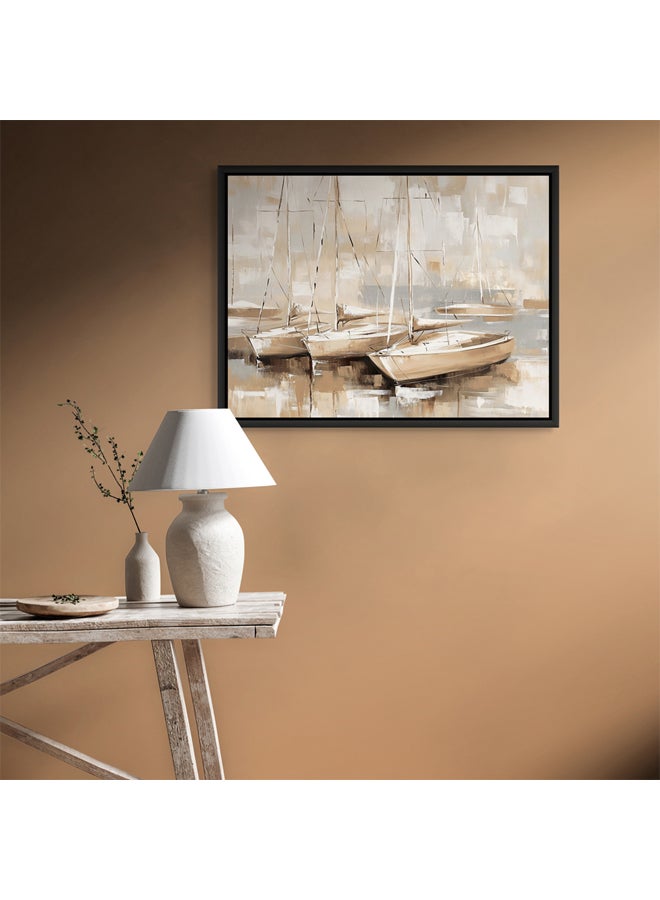Art Decor Framed Canvas Wall Art of Abstract Boats Artwork Modern Nautical Art Contemporary Boat Scene Landscape Print Wall Decor for Office Living Room Bedroom Gifting - Image 2