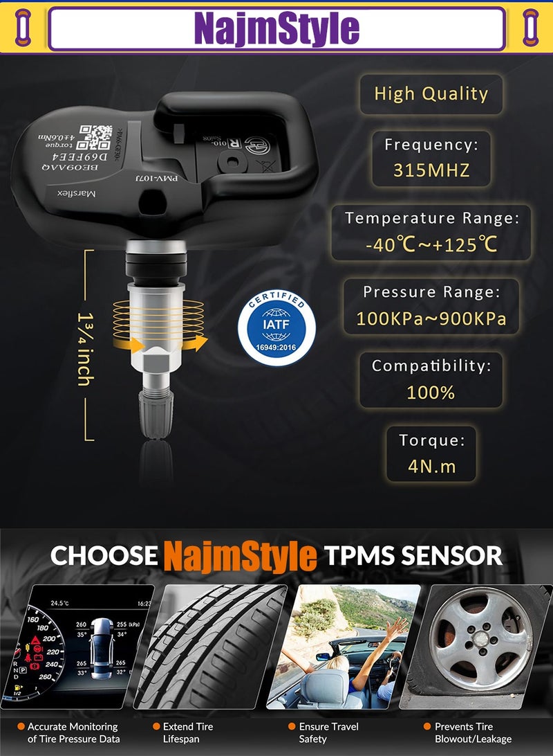 NajmStyle 42607-33021 TPMS Sensor, 4 PCS Tire Pressure Monitoring System Sensor fit for Toyota Camry Rav4 Highlander Yaris Corolla Lexus, Pre-Programmed TPMS Sensor Replaces#PMV-107J 42607-33011 315MHZ - Image 4
